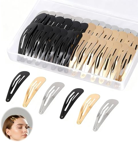 60 Haarspangen Damen Metall Snap Rutschfeste Haarnadeln 5CM Aufbew | Etui inklusive, silber, gold, schwarz, leicht, robust, elegant, sicherer Halt, bequem, sortiert, tragbar, vielseitig