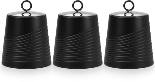 EHC Tea Sugar Coffee Canisters Set, Kitchen Storage Jars with Lids Airtight, Containers Canisters Jars Set of 3, Black