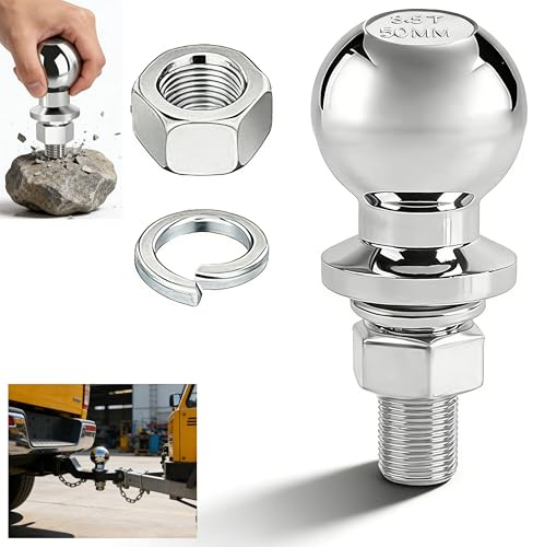 AEMCHDM Sfera Gancio Traino 50 mm 3,5 T in Acciaio, Bullone Ø22 mm, Testa Sferica Universale per Rimorchi, Trattori e Barre di Traino