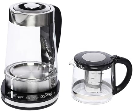 Doppel Wasserkocher 1500W,Glas Wasserkocher LCD,Wasserkocher Set 2.5L/1L,Warmhalte 70-85°C,Edelstahl/Glas,Auto-Abschaltung,Home Office Hotel,Anti-Kalk Filter,EU Stecker,39cm Höhe