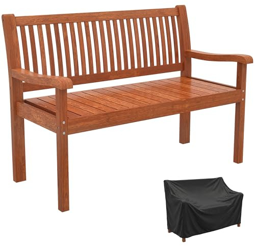 Outsunny Garden Bench 2 Seater Wooden with Ergonomic Backrest Light Brown