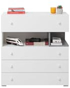 Masseno Kommode Galia 85 cm Sideboard mit 4 Schubladen und Türen für Wohnzimmer Schlafzimmer Modern 85x40x90 cm Weiß/Weiß