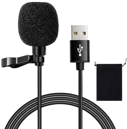 USB Lavalier Lapel Microphone Omnidirectional Clip-on for PC Mac Laptop | Plug & Play Condenser Mic for YouTube, Recording, Gaming, Streaming, Video Conferences. 1.5m