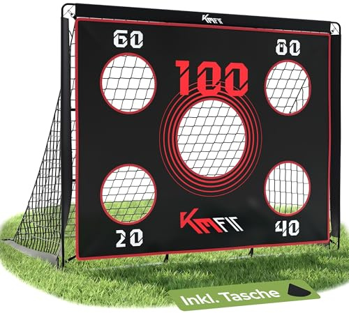 KM-Fit Fußballtor | Fußball Trainingsset für Kinder & Erwachsene | Trainingstor für Garten & Outdoor | Inkl. Bodenanker & Tragetasche