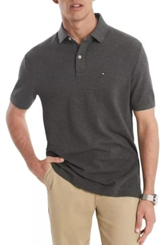 Tommy Hilfiger Herren Kurzärmeliges Poloshirt aus Baumwoll-piqué in Klassischer Passform Polohemd, Mittelgrau HEA, XX-Large
