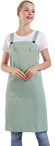 BIGHAS H-Stil Schürze mit Tasche für Damen und Herren, verstellbar, große Größe, bequem, Küche, Zuhause, Kochen, 12 Farben (Gossamer Green)