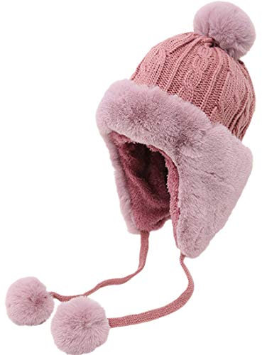 Yixda Damen Wintermütze mit Ohrenklappen Warm Fellmütze Ski Trapper Hut (Rosa)