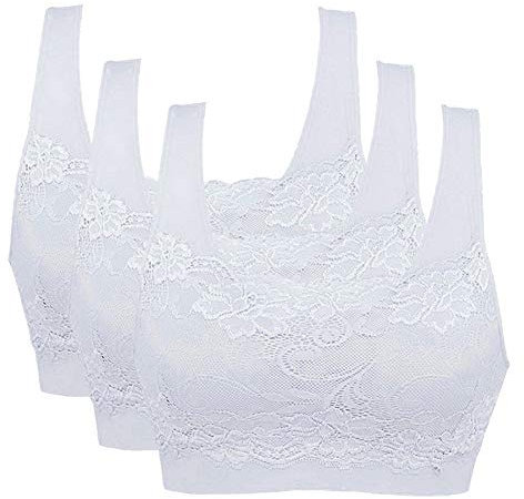 Vertvie Womens Strech Ohne Buegel Push up Yoga Sports BH Bra Top Set Fuer Fitnesstraining Polsterung 3er Pack (EU XL/Tag 2XL, 3 Weiß)