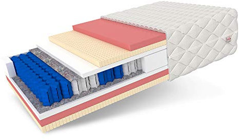 FDM CARPI Taschenfederkernmatratze 100 x 200 cm 7-Zonen Latex Matratze Härtegrad H2/H3 (Mittelweich/Mittelhart) 24 cm Höhe Thermoplastischer Visco-Schaum Zweiseitig Bezug Abnehmbar Waschbar TFK