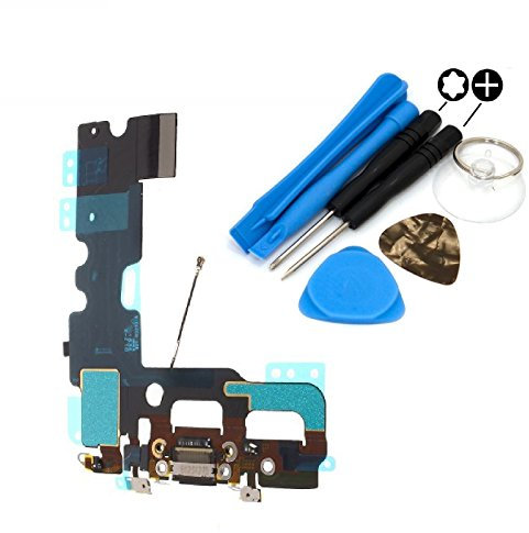 iReplaceParts Charging Port For Apple iPhone 7 (4.7) Black Dock Connector Replacement With Lower Microphone & Antenna FREE Tool Kit 821-00270-A