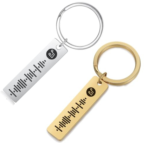 ALBERTBAND Porte-clés pour Femmes Porte-clés Personnalisables Musique Numérisable Spotify Code Porte-clés Personnalisé votre Chanson de Musique (Silver&Gold)