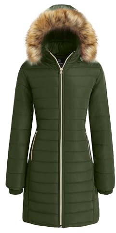 Wantdo Womens Long Winter Coats Warm Puffer Jacket Coat Parkas | Cotton Padded, Windproof, Lightweight, Warm insulation, Faux Fur Hood, Outdoor, Walking, Hiking, Daily wear