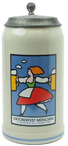 Steinfixx® - Boccale originale Oktoberfest 1995 con coperchio in peltro e certificato I Boccale dell'anno I Wiesnkbrocca I