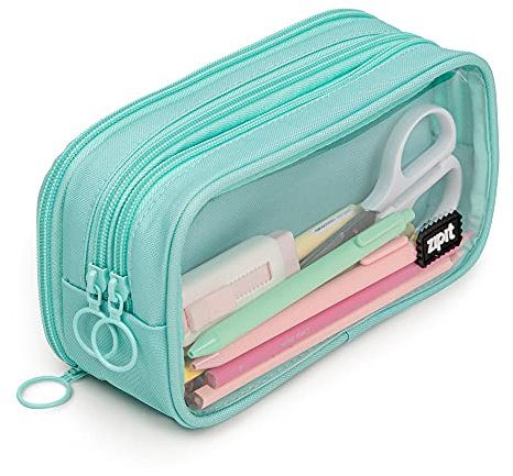 ZIPIT Federmäppchen, halbe und halbe Federmäppchen, großes Fassungsvermögen, Federmäppchen, für Schule, Universität und Büro (Mint)