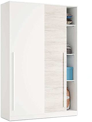 PEGANE Armoire avec 2 Portes coulissantes Coloris Blanc Artic/Blanc Poli - Hauteur 200 x Longueur 120 x Profondeur 50 cm