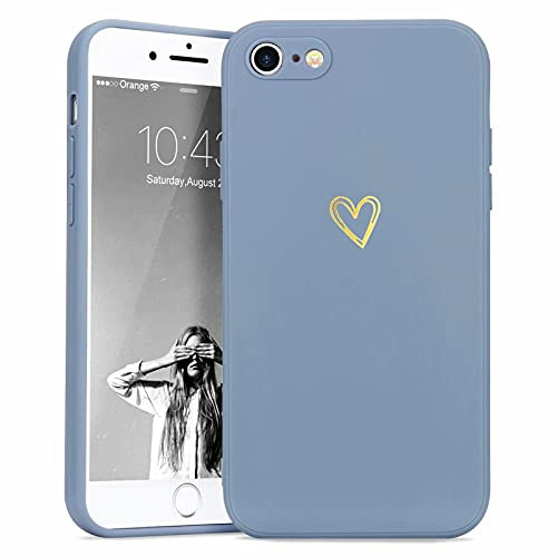 Wirvyuer Compatible with iPhone SE Case 2022/2020, iPhone 8 iPhone 7 Phone Case for Women Girls Silky Soft Protective Shockproof Silicone Phone Case with Cute Heart Pattern Design, Blue