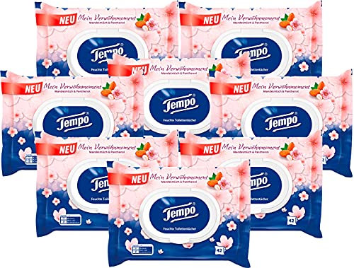 Tempo Feuchtes Toilettenpapier Mandelmilch & Panthenol, 8 x 42 Tücher
