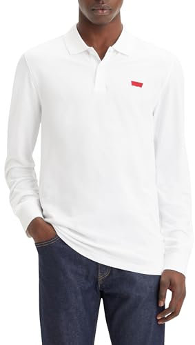Levi's Men's Long-Sleeve Slim Housemark Polo Shirt, Bright White, L