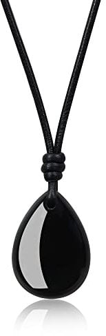 COAI Geschenkideen Unisex Leder Halskette mit Träne der Engel Wassertropfen Anhänger aus Obsidian