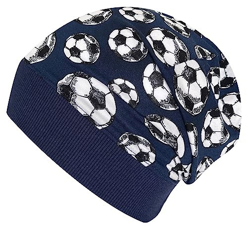 Wollhuhn ÖKO Leichte Mädchen/Jungen Beanie-Mütze Bündchen Elastisch Übergangszeit/Sommer Kinder-Mütze Baumwolle (Öko-Stoffe, Bio) 22222235 (Fußball Dunkelblau, M)