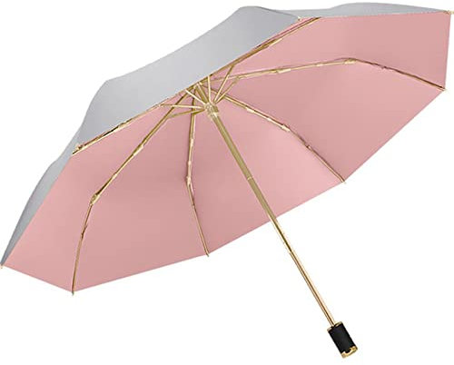 Meichoon Protección UV UPF 50+ Paraguas Invertido de Viaje Reflectante Plateado Doble Capa Cubierta 8 Costillas, Reforzado a Prueba de Viento Bloqueo Solar Plegable Compacto para Senderismo, Rosa