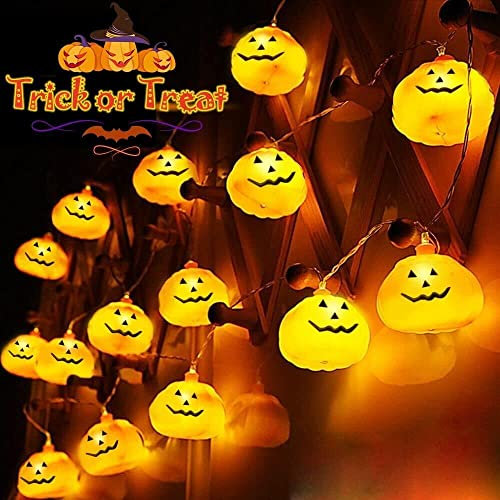 Chipark Halloween Pumpkin String Lights, 20 LED Battery Operated Decorative Lights 2 Modes Steady/Flickering Lights for Halloween Party Indoor Outdoor Harvest Thanksgiving Decorations (Orange)