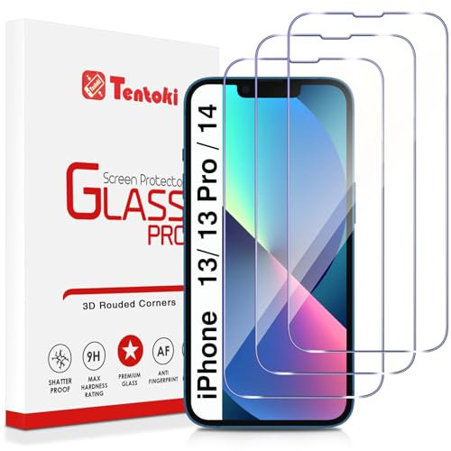 Tentoki Pellicola Vetro Temperato per iPhone 14/ iPhone 13/ iPhone 13 Pro, 3 Pezzi Pellicola Protettiva, 6,1'' Protezione Schermo Durezza 9H, Senza Bolle, Anti graffio,