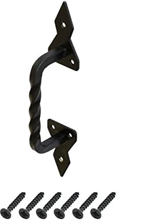 BRESKO Gate Handle 290 mm Black Door Handle Decorative Wrought Iron Door Fitting Barn Door Fitting with Screws (Divided)