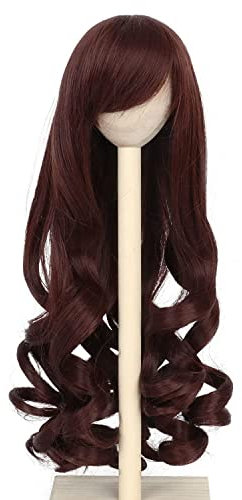Baby Original Long Brown Hair Dolls Toys 1/3 BJD Doll PerüCke PerüCken HitzebestäNdige Hochtemperaturseide Dunkelbraune Lange Lockige PerüCke FüR 8 9in 21 24cm BJD Doll