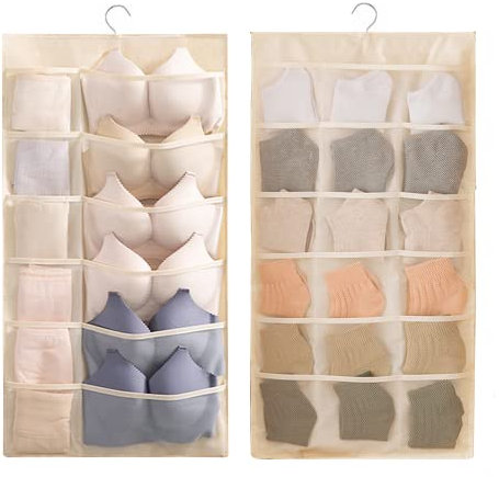 GENPAR Hanging Storage - 30 Pockets Hanging Closet wardrobe Storage Bra Underwear Socks Ties Organiser，Large Underwear Organiser for Wardrobe Wall-Double-Sided Space-Saving Clothes Organiser (30)