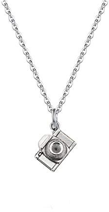 ENSIANTH Collana con ciondolo a forma di macchina fotografica, regalo per fotografi, con scatola incisa, Argento sterling Metallo
