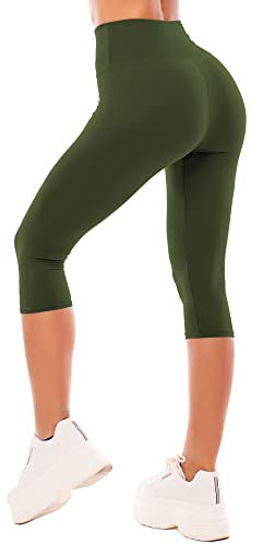 SINOPHANT Leggings Damen 3/4 High Waist Elastische Blickdicht Große Größen Leggins (#1er Pack Armee grün, L-XL)