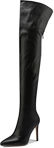 MJIASIAWA Donna Senza Chiusura Festa Stivali Alti Appuntito Prom Eleganti Inverno Tacco A Spillo Vestito Stivali Lungo Bridal Nero Numero 34 Eu