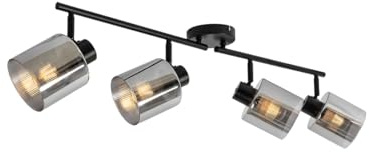 Qazqa Verstellbarer Deckenstrahler, Deckenspot - Laura - Schwarz mit Rauchglas, max. 40W, Geeignet für LED, 111cm, 4-flammig, Ideal als Flur, Küche lampe, Schlafzimmerlampe und Wohnzimmerlampe