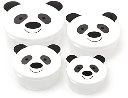 Carousel Home Set Of 4 Children's Animal Design Snack Pots | Nesting Snack Containers For Kids | 4 Piece Kids Airtight Food Storage Containers Tubs With Lids - Panda