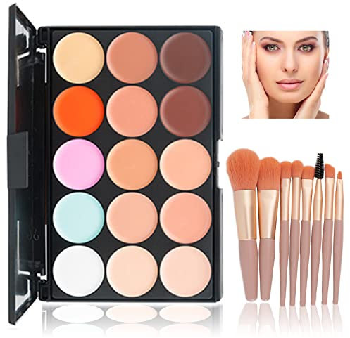 WishesMar Concealer Palette Color Corrector Augenringe fit You Make Up Camouflage Concealer 15 Shades Farbe mit 8 Stöcke Make-up Pinsel für Tägliche und Professional Make up #C