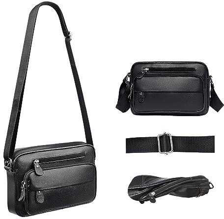 HUMEUHSU Herren Umhängetasche klein Leder Messenger-Bags Schwarz Schultertasche High Capacity Bag Taschen Handtaschen for Men Umhängetasche Office Small Backpack for Work Travel