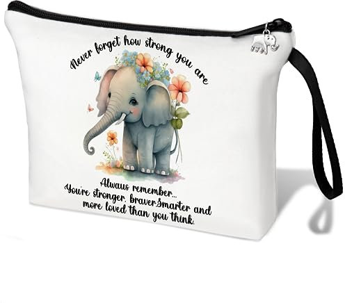 Elefanten-Make-up-Taschen für Frauen, kleine Kosmetiktasche für Geldbörse, vergessen Sie nie, wie stark Sie sind, Elefanten-Kosmetiktasche, Reißverschluss, Reise-Organizer, Tasche, Geburtstagsgeschenk