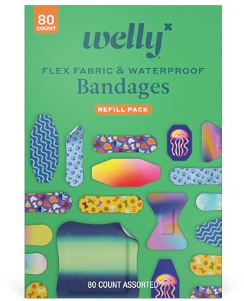 Welly Bandage Family Pack | Adhesive Flexible Fabric & Waterproof Bandages | Assorted Shapes and Patterns for Minor Cuts, Scrapes, and Wounds - 80 Count