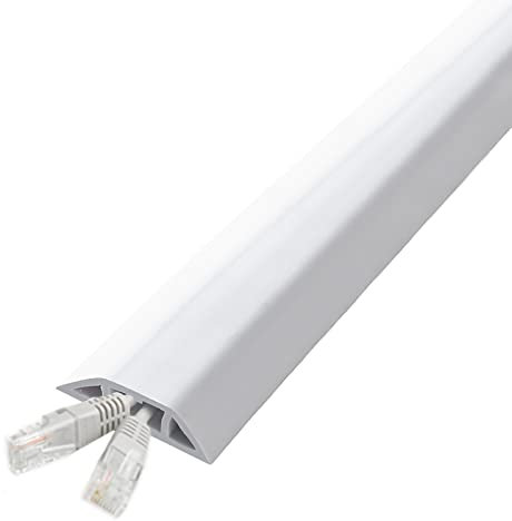 LOHXA Floor Cord Protector White, 3/10/ 20/30/ 40/50 Ft Wall Cable Hider Ware Concealer for Conduit Power Cords, Flexible Pvc Raceway Channel Easy to Install Cut/Width 50Mm/1500Cm (49Ft)