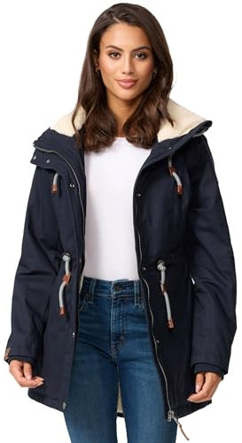 Navahoo Damen Winterjacke mit Teddyfell Winter Jacke warm gefüttert B991 [B991-Ireliaa-Navy-Gr.XXL]