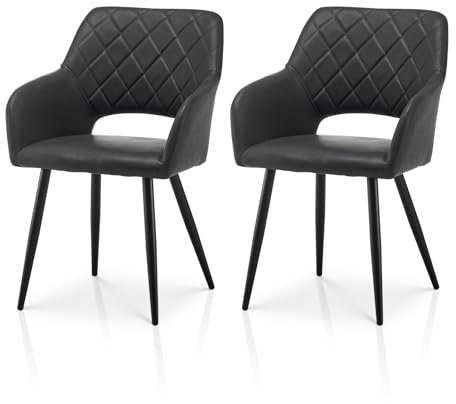TUKAILAI Esszimmerstühle 2er Set aus Kunstleder, Küchenstuhl Polsterstuhl mit Offener Rückenlehne,Armlehnen,Gepolstertem Sitz, Metallbeinen, Stühle für Wohnzimmer,Esszimmer,Küche