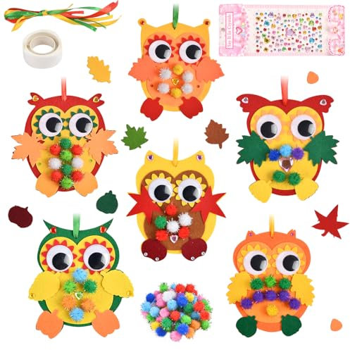 Ainiv 6 Stück Bastelsets für Kinder, Eule Kreativsets zum Basteln Kreative Kunst Kunsthandwerk Bastelhandwerk DIY Herbst Fensterdeko Kreativsets für Junge Mädchen Kindergeburtstag Bastelarbeiten