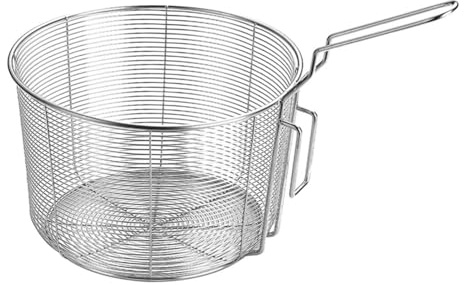 Cestello di scarico in acciaio inossidabile, cestino per friggere, cestello rotondo in rete metallica, cestino per bollire e bollire, scolapasta con manico, per cucinare e friggere (18 cm)