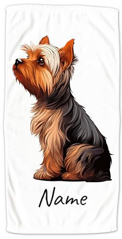 GRAZDesign Handtuch mit Hund und Namen personalisiert, Yorkshire Terrier auf Duschtuch, Badetuch in Zwei Größen - 140x70cm