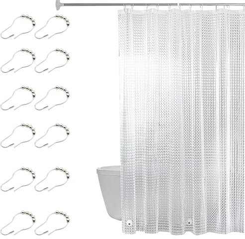 AUSYIWI 1 pièce Rideau de Douche Anti-moisissure 180 x 180 cm, Rideau PEVA avec Anneaux, 3D imperméable + 12 Anneaux, Facile à Nettoyer, Convient aux Maisons, dortoirs, hôtels (Pierre œil de Chat)