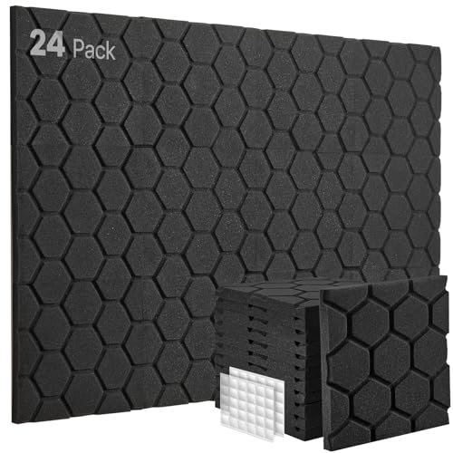 Mousse acoustique, Lot de 24, Panneau Acoustique, 30x30x2,5cm, Mousse Isolante pour Gaming, Studio, Bureaux, Mural, Porte, Mousse Anti Bruit