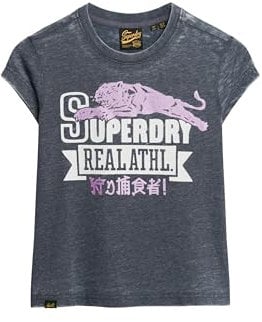 Superdry Damen Varsity T-Shirt in Ausbrenneroptik Finster Marineblau 36