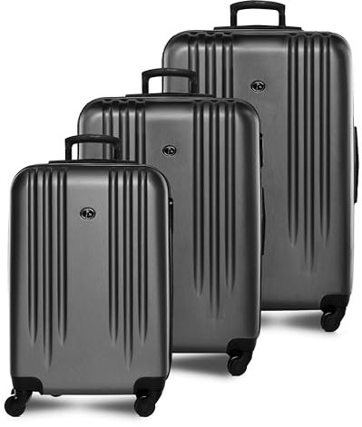 FERGÉ Kofferset 3 teilig Hartschale Marseille Reisekoffer Trolley-Set (Handgepäck, L, XL) 3er Set Hartschalenkoffer Roll-Koffer 4 Rollen 100% ABS grau