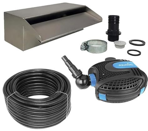 Aquaking Edelstahl Wasserfall 40 cm Komplettset mit Pumpe - Schwimmbad - Pumpe - Brunnen - Teichpumpe - Wasserfall - Teich - Edelstahl - Teichpumpen